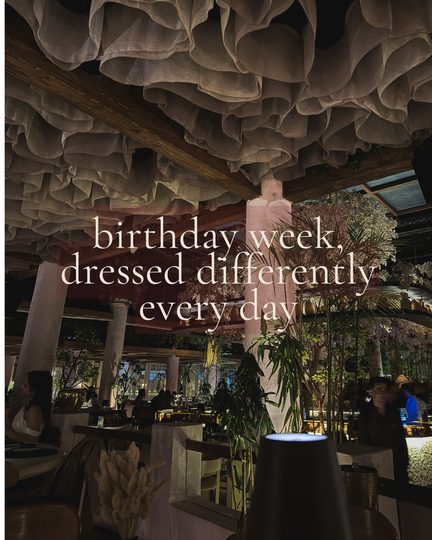 Cover: restaurant with a draped fabric ceiling, birthday week, dressed differently every day
