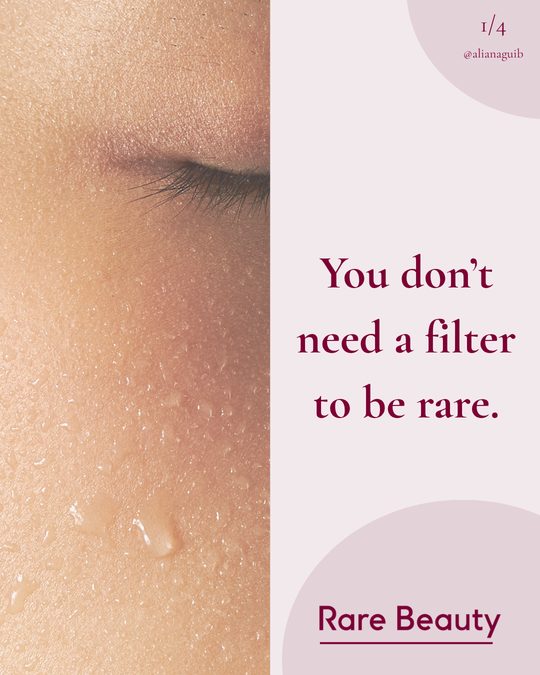 Slide 1: close-up of skin texture with the line You don't need a filter to be rare